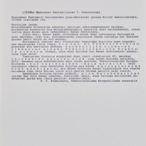 'Carta de F.F. Plamínková, presidenta del Consejo Nacional de Mujeres al canciller Hitler. 14 de septiembre de 1938'. Gema Intxausti 
